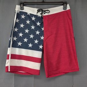 Hurley Shorts Men 30 Phantom Boardshorts American Flag Red White Blue Stretch